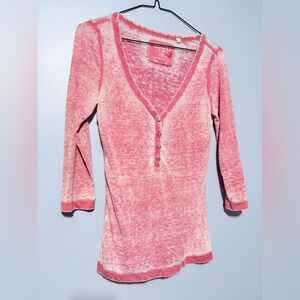 Guess Pink Long Sleeve Henley Top